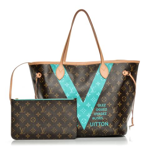 lv neverfull mm monogram v|LOUIS VUITTON Monogram V Neverfull MM Turquoise.